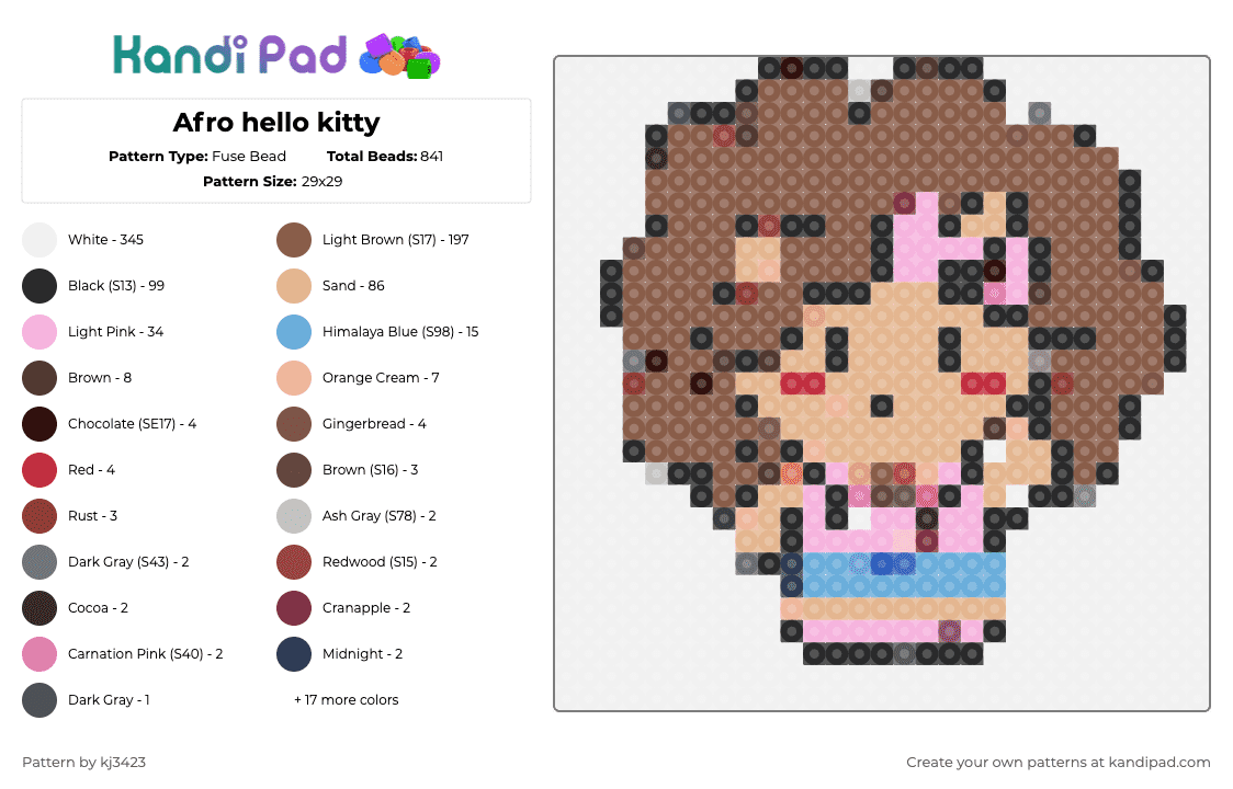 Afro hello kitty - Fuse Bead Pattern by kj3423 on Kandi Pad - 