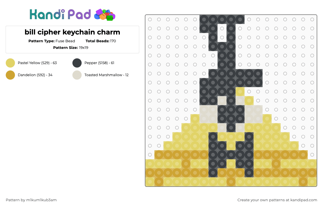 bill cipher keychain charm - Fuse Bead Pattern by m1kum1kub3am on Kandi Pad - yellow,gravity falls,bill cipher,keychain