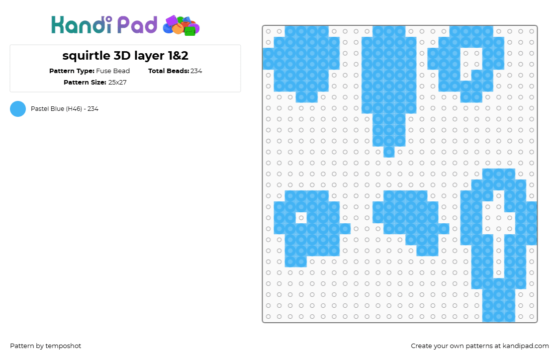 squirtle 3D layer 1&2 - Fuse Bead Pattern by temposhot on Kandi Pad - light blue,pokemon,3d