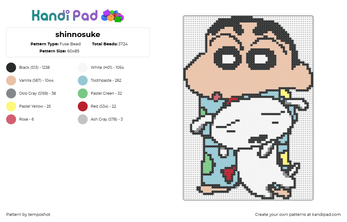 shinnosuke - Fuse Bead Pattern by temposhot on Kandi Pad - white,beige,light blue,anime,shinchan