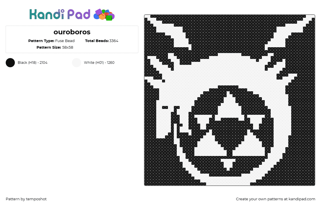 ouroboros - Fuse Bead Pattern by temposhot on Kandi Pad - white,black,fma,anima