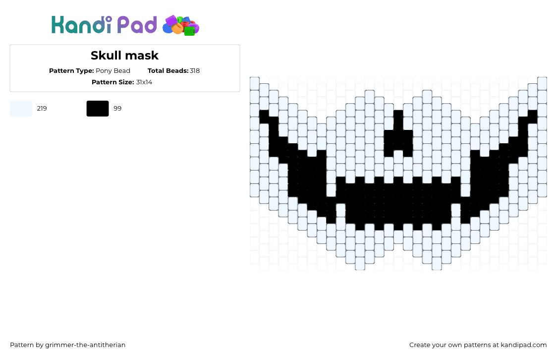 Skull mask - Pony Bead Pattern by grimmer-the-antitherian on Kandi Pad - white,black