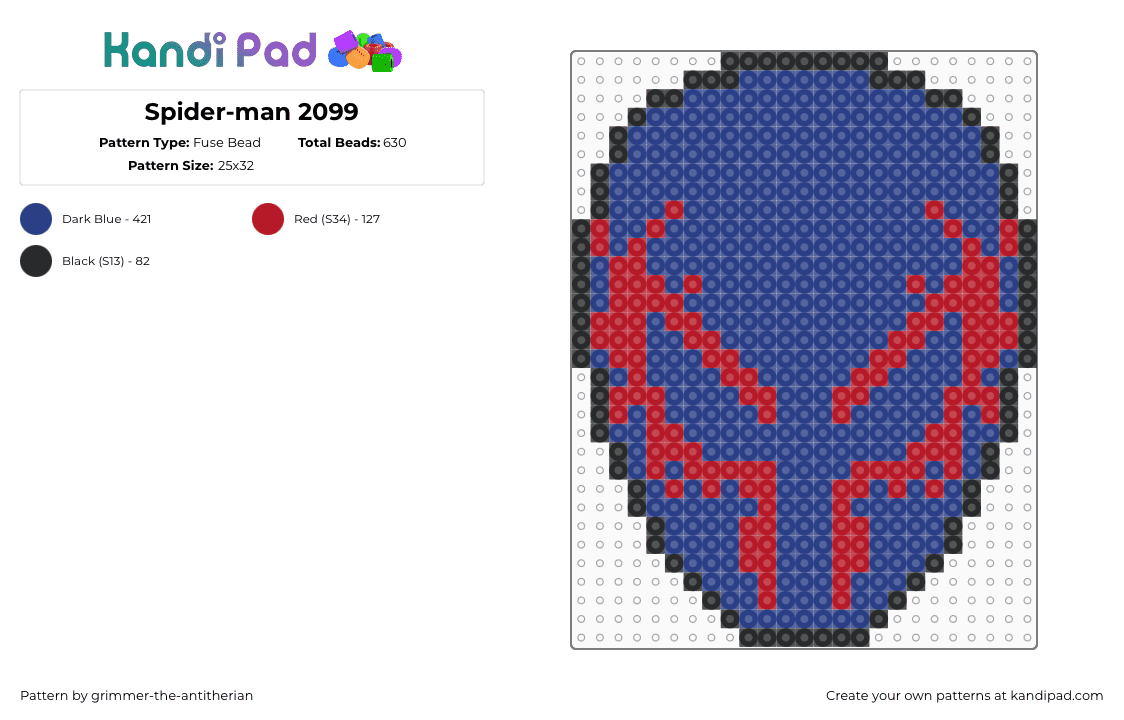 Spider-man 2099 - Fuse Bead Pattern by grimmer-the-antitherian on Kandi Pad - blue