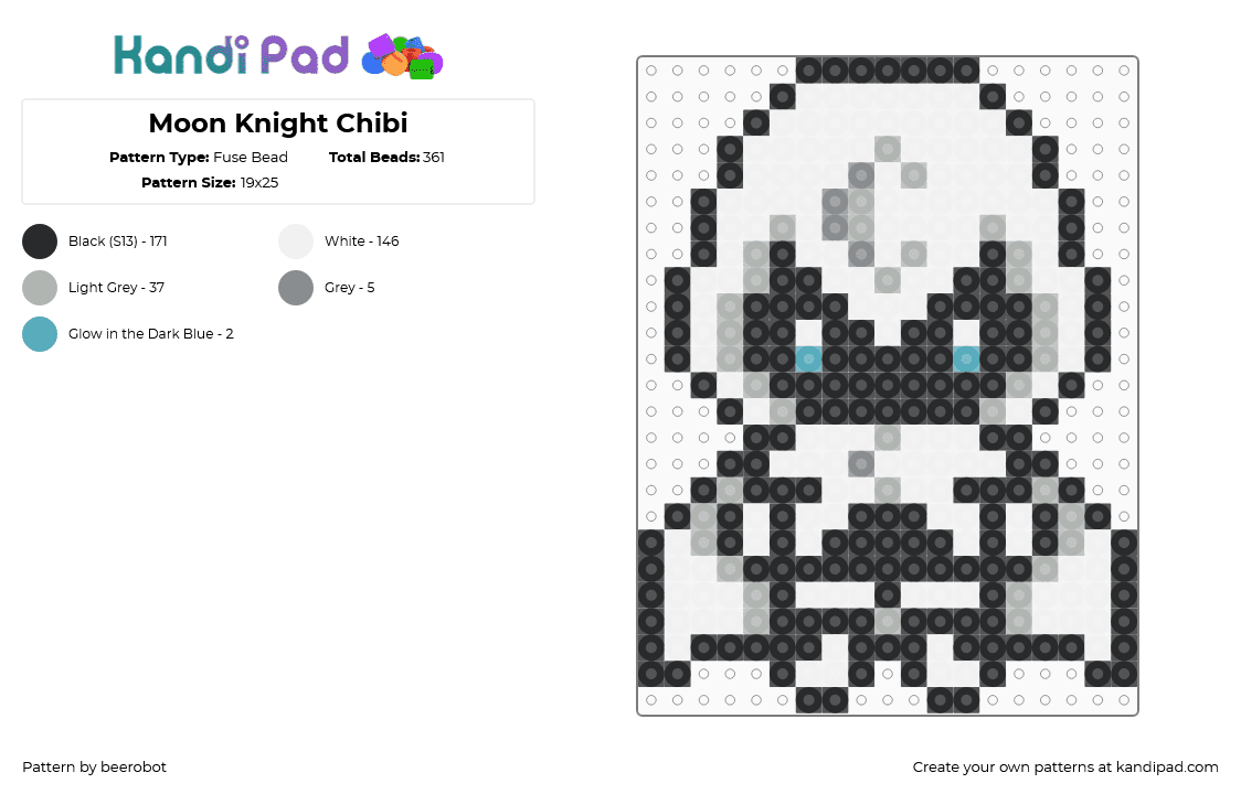 Moon Knight Chibi - Fuse Bead Pattern by beerobot on Kandi Pad - white,beige,marvel,comic,moon knight,superhero