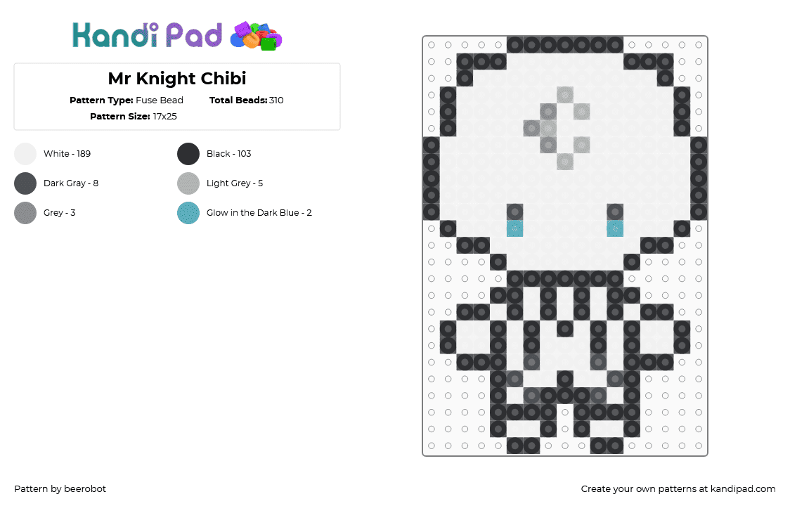 Mr Knight Chibi - Fuse Bead Pattern by beerobot on Kandi Pad - white,gray,marvel,comic,moon knight,superhero