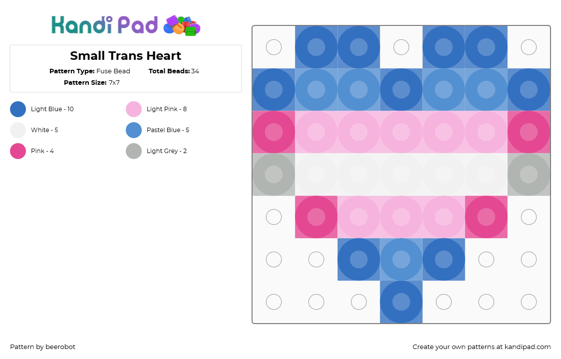 Small Trans Heart - Fuse Bead Pattern by beerobot on Kandi Pad - blue,pink,pride,transgender,heart