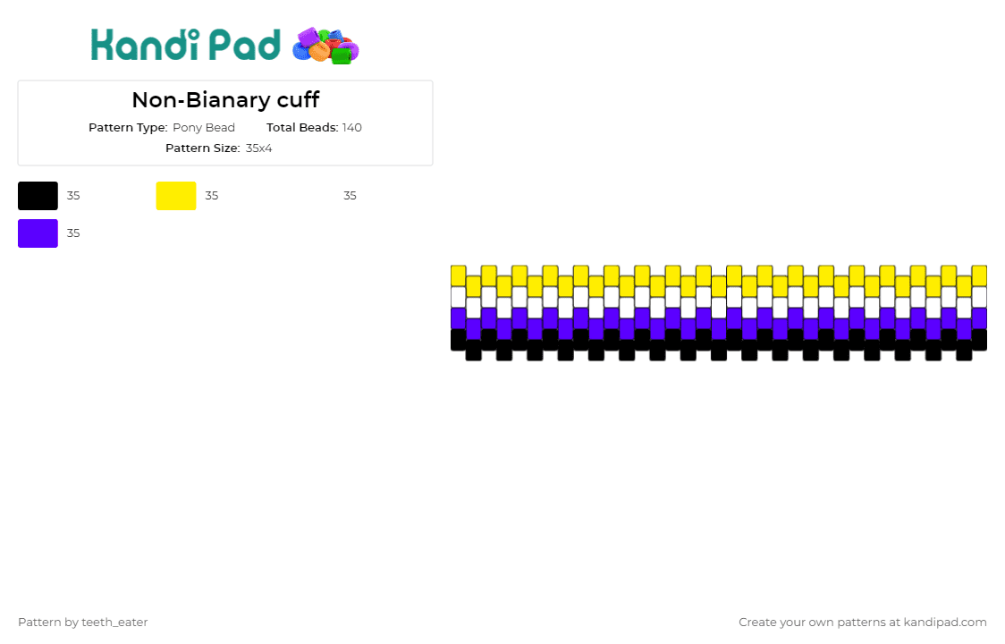 Non-Bianary cuff - Pony Bead Pattern by teeth_eater on Kandi Pad - non binary,pride,cuff,accessory,vibrant,statement,celebration,visibility,yellow,purple