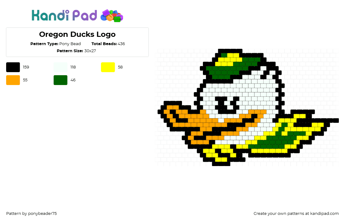 Oregon Pattern Oregon Ducks Logo Pony Bead Pattern - Kandi Pad | Kandi Patterns, Fuse ...