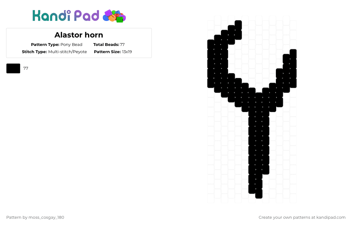 Alastor horn - Pony Bead Pattern by moss_cosgay_180 on Kandi Pad - black,alastor,hazbin hotel