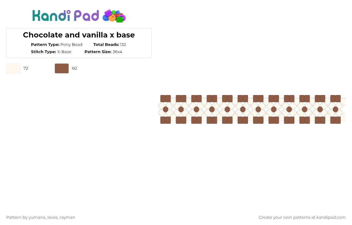 Chocolate and vanilla x base - Pony Bead Pattern by yumana_loves_rayman on Kandi Pad - chocolate, chocolate and vanilla, cuff x base cuff, tan, vanilla, white, xbase