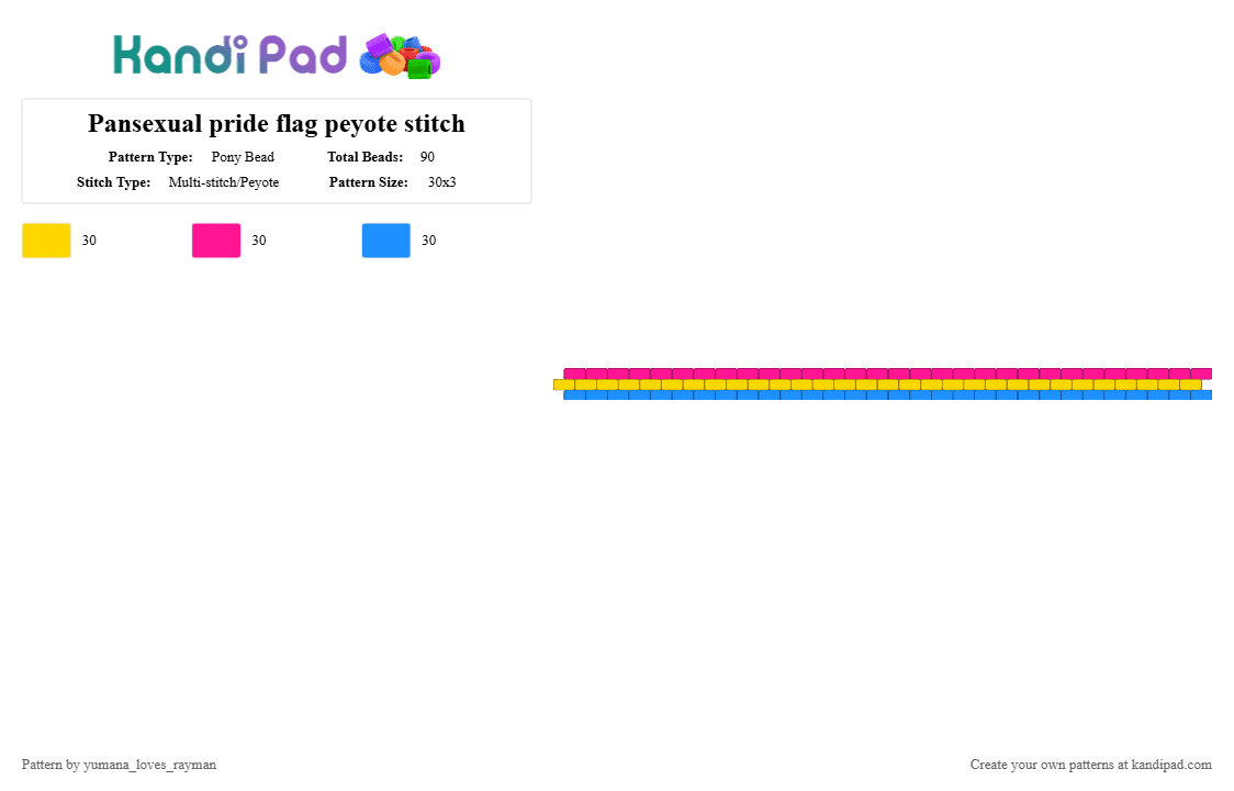 Pansexual pride flag peyote stitch - Pony Bead Pattern by yumana_loves_rayman on Kandi Pad - yellow,pink,light blue,pansexual,pride,pride flag,peyote
