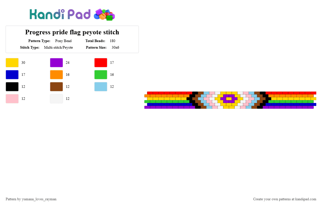 Progress pride flag peyote stitch - Pony Bead Pattern by yumana_loves_rayman on Kandi Pad - red,yellow,purple,progress pride flag,lgbtq,lgbtqia,peyote stitch