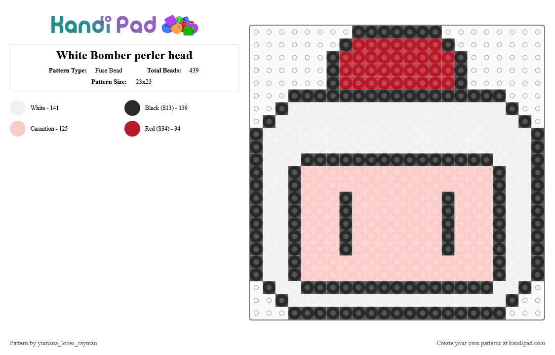 White Bomber perler head - Fuse Bead Pattern by yumana_loves_rayman on Kandi Pad - beige,bomberman,perlerpattern,perler pattern,perler,cute,videogame,videogames
