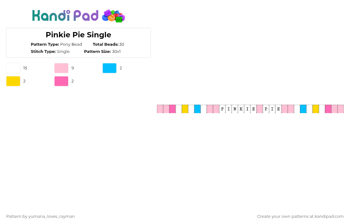 Pinkie Pie Single - Pony Bead Pattern by yumana_loves_rayman on Kandi Pad - pink,mlp,pinkie pie,my little pony,pinkie