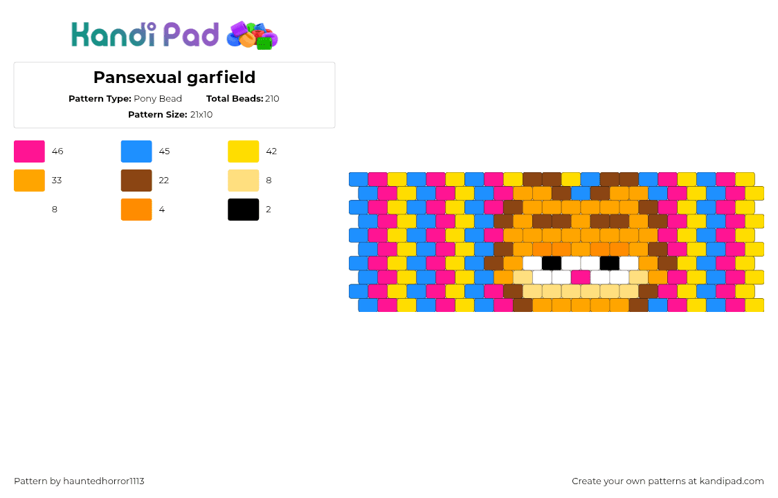 Pansexual garfield - Pony Bead Pattern by hauntedhorror1113 on Kandi Pad - yellow,pink,light blue,garfield,pan,pansexual,cuff,kandi