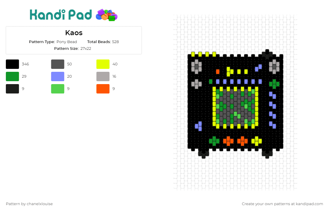 Kaos - Pony Bead Pattern by chanelxlouise on Kandi Pad - kaos,machine,interface,tech,creative,imaginative,engaging,black