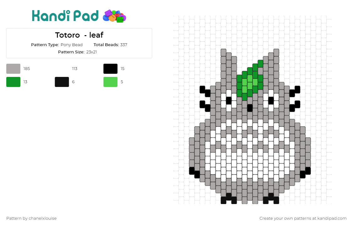 Totoro  - leaf - Pony Bead Pattern by chanelxlouise on Kandi Pad - my neighbor totoro,whimsical,iconic,enchanting,adorable,character,leaf,grey