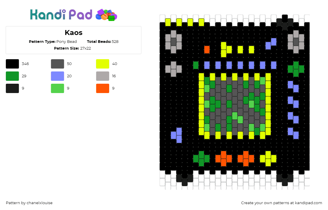 Kaos - Pony Bead Pattern by chanelxlouise on Kandi Pad - kaos,machine,interface,tech,engaging,black