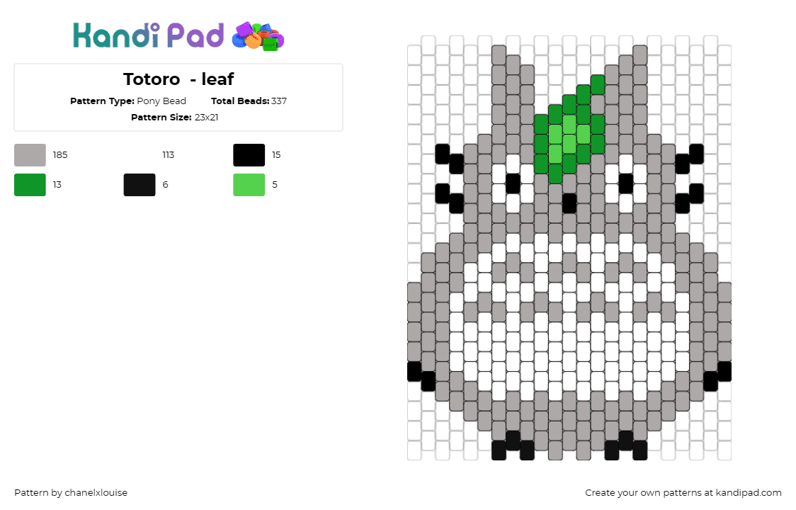 Totoro  - leaf - Pony Bead Pattern by chanelxlouise on Kandi Pad - my neighbor totoro,whimsical,enchanting,adorable,character,leaf,gray