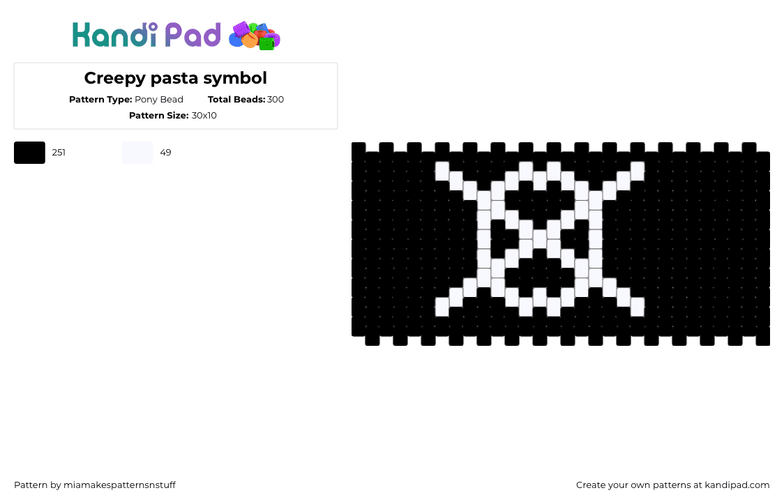 Creepy pasta symbol - Pony Bead Pattern by miamakespatternsnstuff on Kandi Pad - black