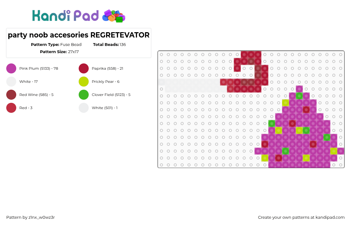 party noob accesories REGRETEVATOR - Fuse Bead Pattern by z1nx_w0wz3r on Kandi Pad - pink