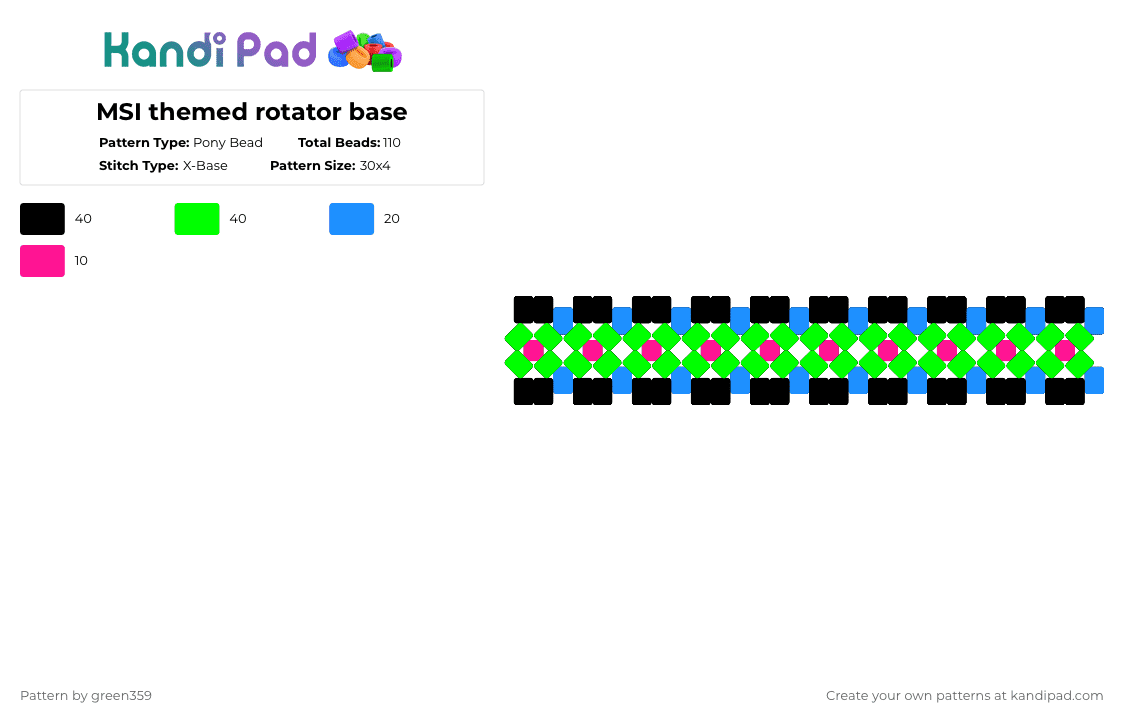 MSI themed rotator base - Pony Bead Pattern by green359 on Kandi Pad - green,msi,mindless self indulgence,pink,blue,black,rotator,music