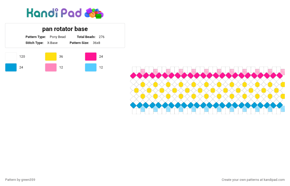 pan rotator base - Pony Bead Pattern by green359 on Kandi Pad - white,pink,yellow,light blue,blue,rotator,cuff,pride,pansexual,xbase