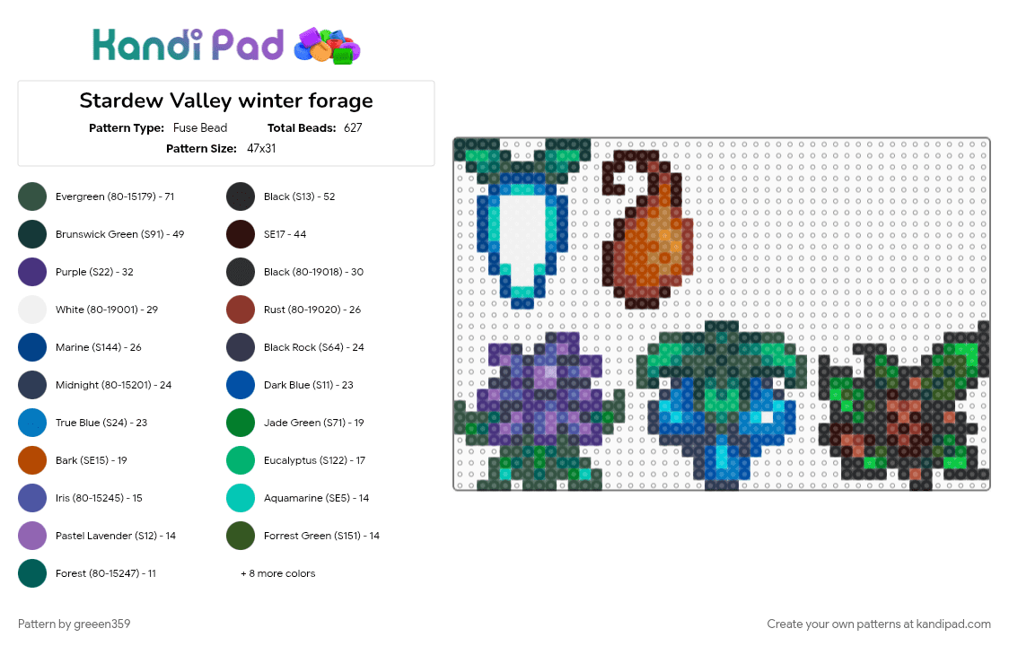 Stardew Valley winter forage - Fuse Bead Pattern by greeen359 on Kandi Pad - blue, brown, colorful, forage, gray, green, purple, red, sdv, stardew valley, winter