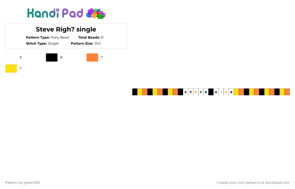 Steve Righ? single - Pony Bead Pattern by green359 on Kandi Pad - orange,yellow,steve righ,msi,mindless self indulgence,music,single