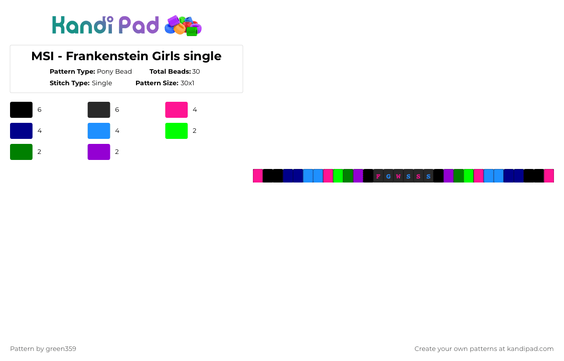 MSI - Frankenstein Girls single - Pony Bead Pattern by green359 on Kandi Pad - purple,msi,mindless self indulgence,single,music,album