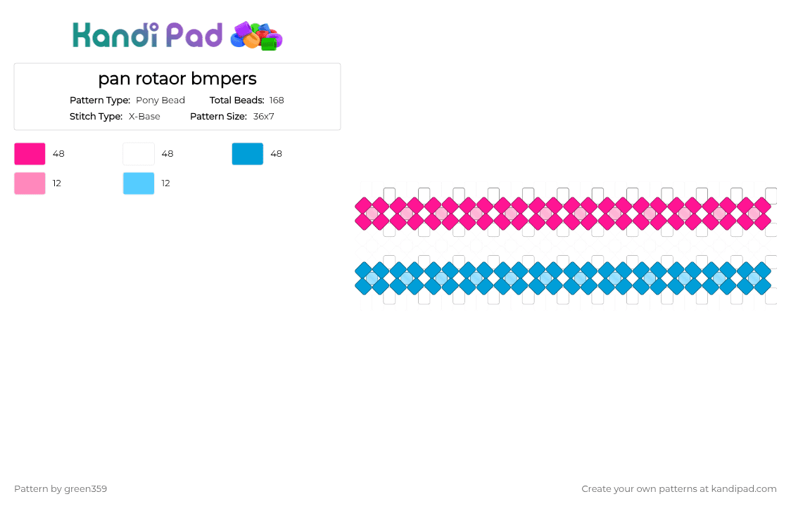 pan rotaor bmpers - Pony Bead Pattern by green359 on Kandi Pad - pink,light blue,blue,cuff,xbase,pride,pansexual,rotator