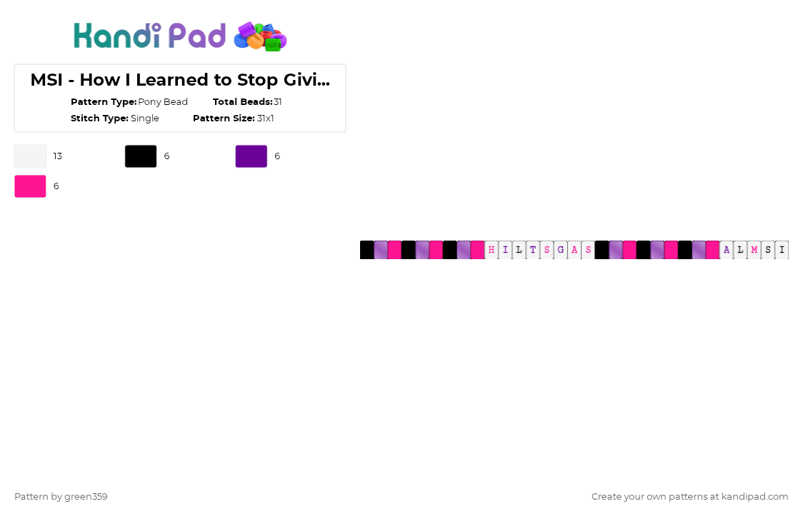 MSI - How I Learned to Stop Giving a Shit single - Pony Bead Pattern by green359 on Kandi Pad - purple,pink,single,music,album,msi,mindless self indulgence