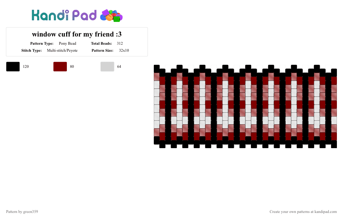 window cuff for my friend :3 - Pony Bead Pattern by green359 on Kandi Pad - brown,white,red,black,window,cuff,satanic,gothic