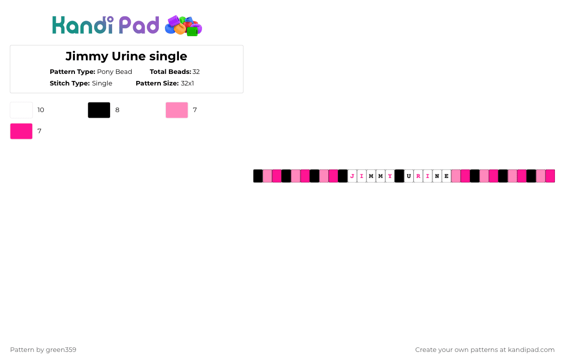 Jimmy Urine single - Pony Bead Pattern by green359 on Kandi Pad - pink,white,jimmy urine,msi,music,single,mindless self indulgence