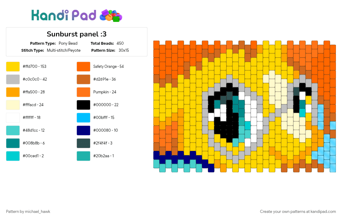 Sunburst panel :3 - Pony Bead Pattern by michael_hawk on Kandi Pad - mlp, my little pony, orange, pony, sunburst, yellow
