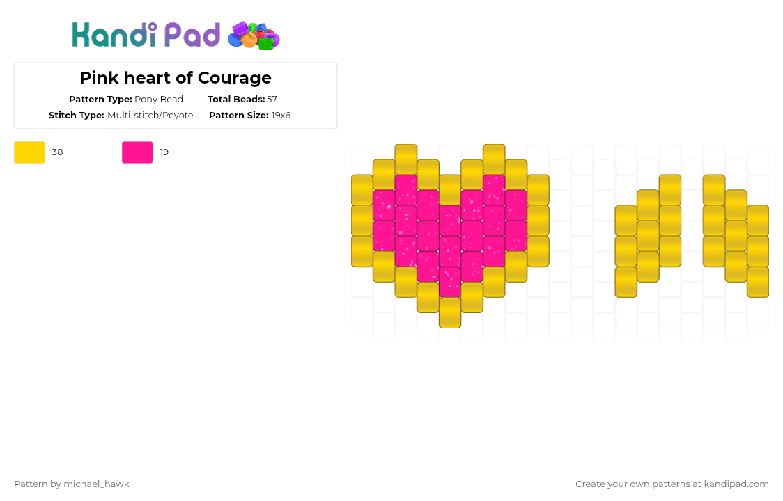 Pink heart of Courage - Pony Bead Pattern by michael_hawk on Kandi Pad - yellow,pink,mlp,my little pony,gold