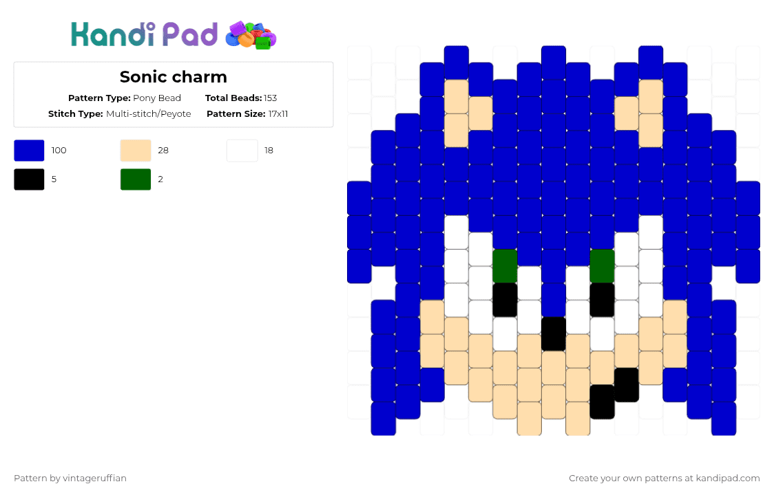 Sonic charm - Pony Bead Pattern by vintageruffian on Kandi Pad - purple,sonic,video games,charm
