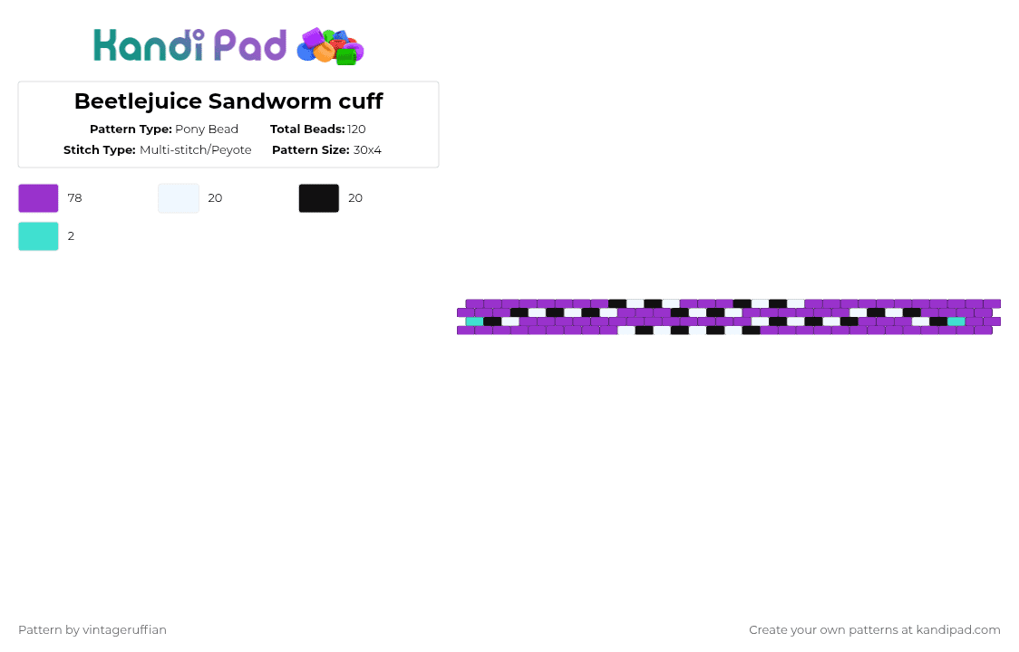 Beetlejuice Sandworm cuff - Pony Bead Pattern by vintageruffian on Kandi Pad - sandworm,cuff,movie,creature,cartoon,halloween,spooky,purple,beetlejuice