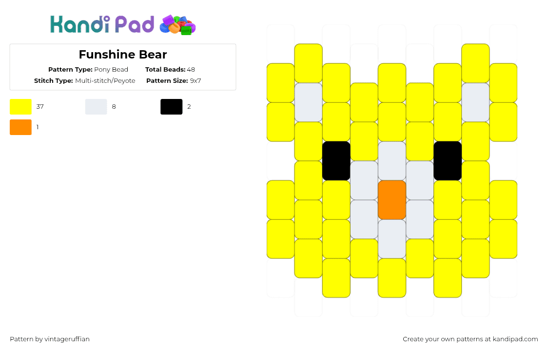 Funshine Bear - Pony Bead Pattern by vintageruffian on Kandi Pad - yellow,carebears,bear