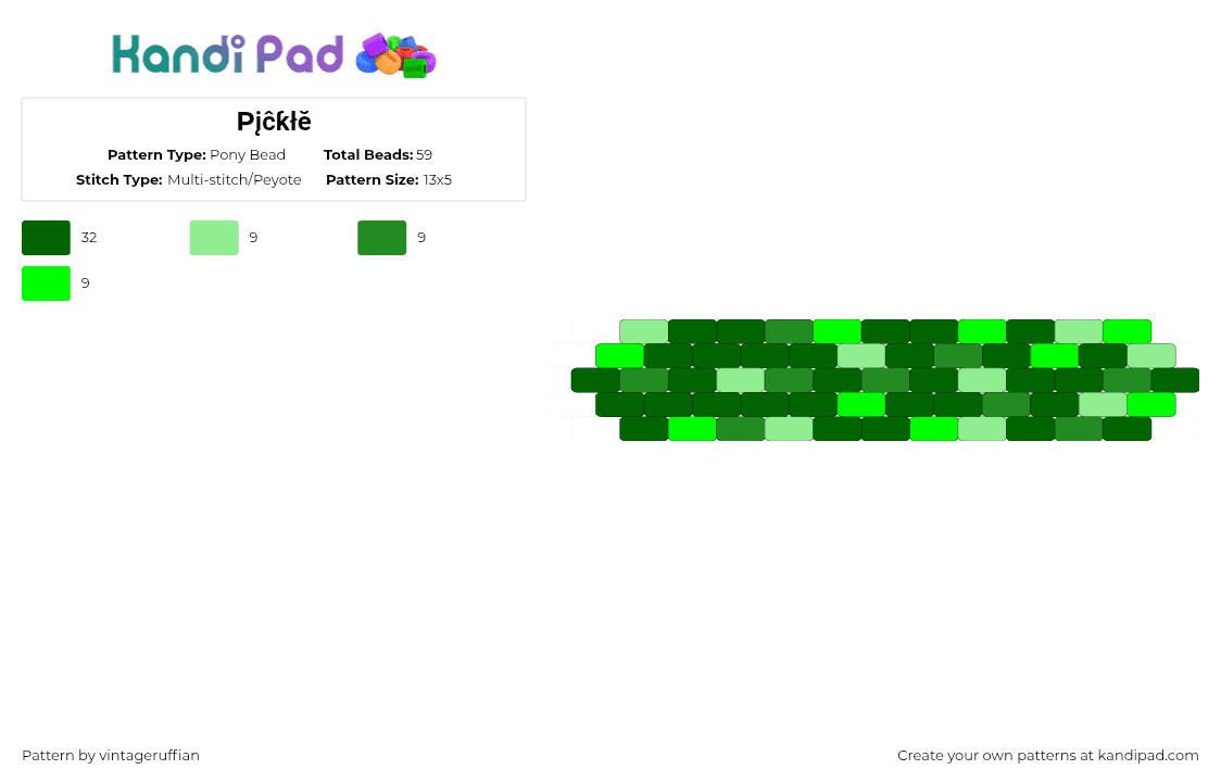 Pįĉƙłĕ - Pony Bead Pattern by vintageruffian on Kandi Pad - food, green, pickle