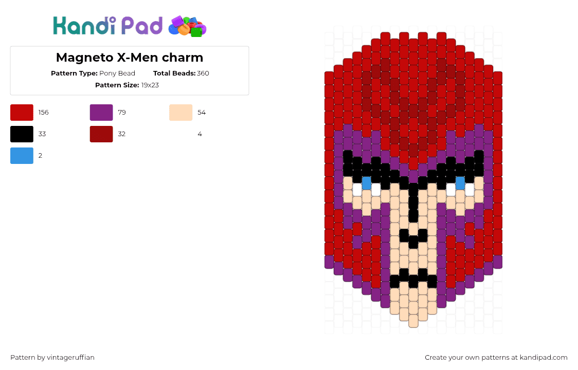 Magneto X-Men charm - Pony Bead Pattern by vintageruffian on Kandi Pad - pink,red,magneto,xmen,marvel,charm