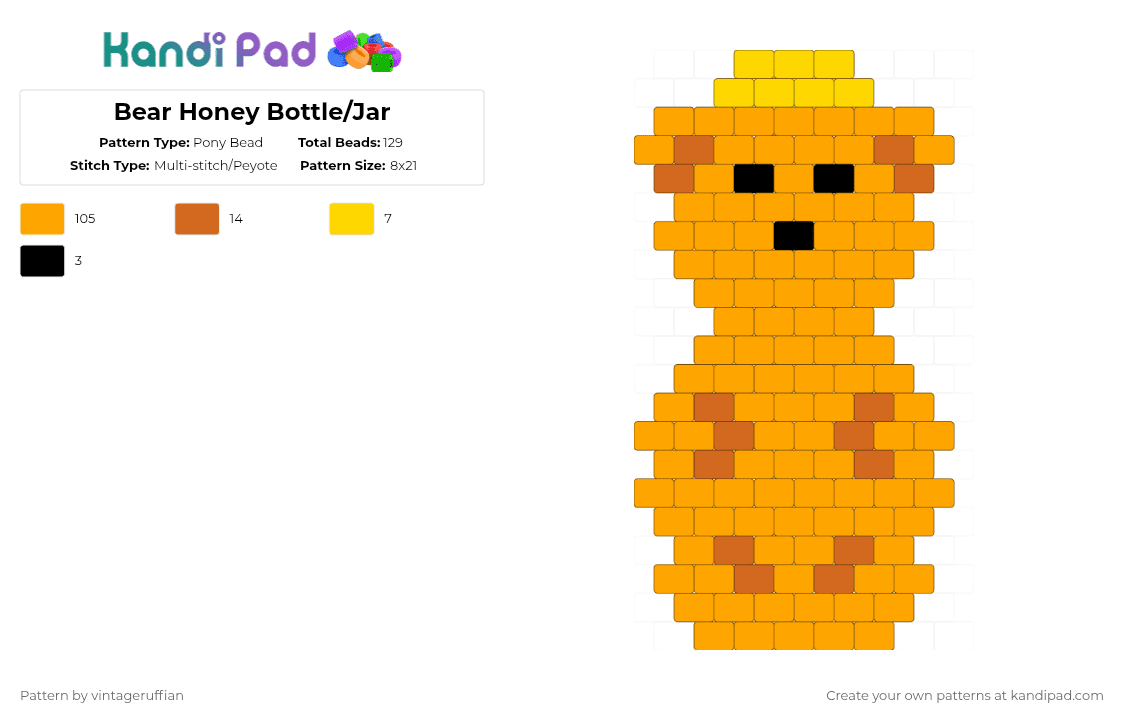 Bear Honey Bottle/Jar - Pony Bead Pattern by vintageruffian on Kandi Pad - orange,honey,bear,nostalgia,food