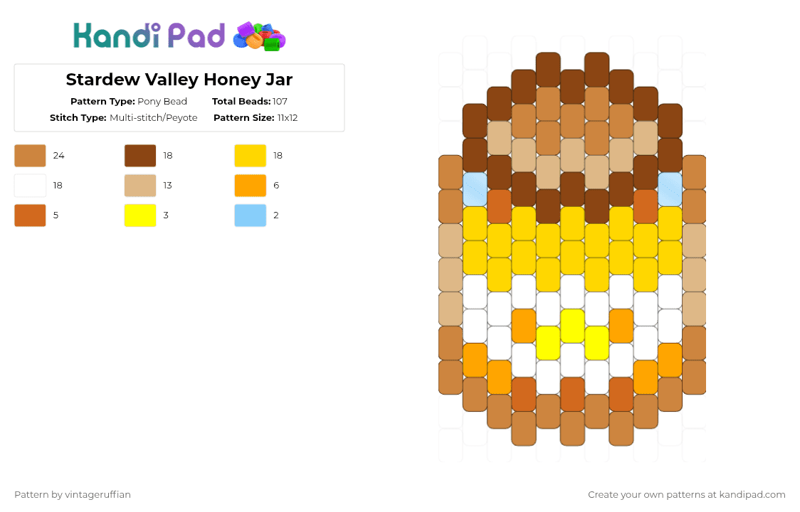 Stardew Valley Honey Jar - Pony Bead Pattern by vintageruffian on Kandi Pad - orange,red,yellow
