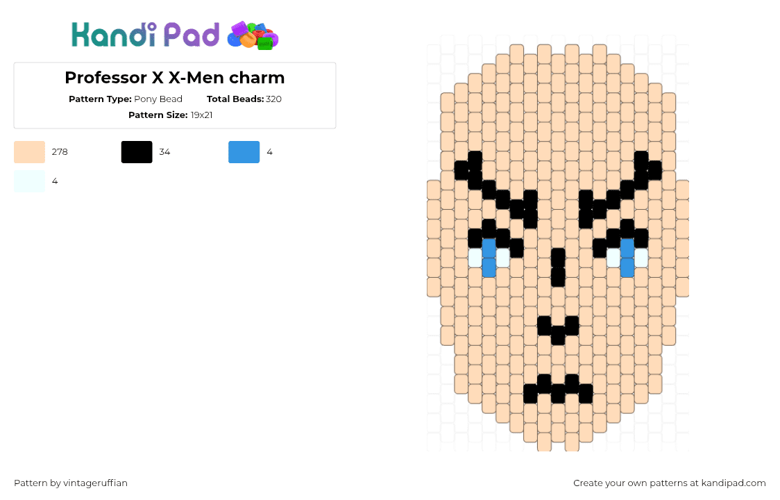 Professor X X-Men charm - Pony Bead Pattern by vintageruffian on Kandi Pad - professor x,xmen,marvel,charm