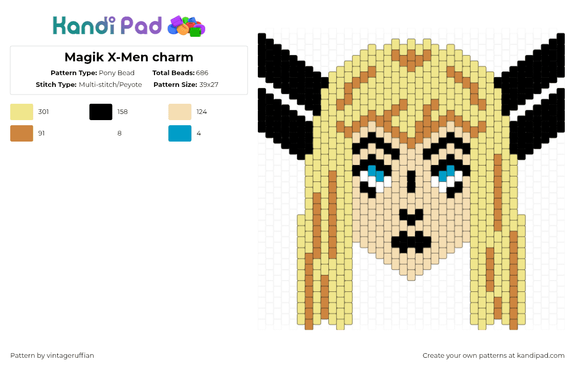 Magik X-Men charm - Pony Bead Pattern by vintageruffian on Kandi Pad - yellow,beige,magik,xmen,marvel,charm