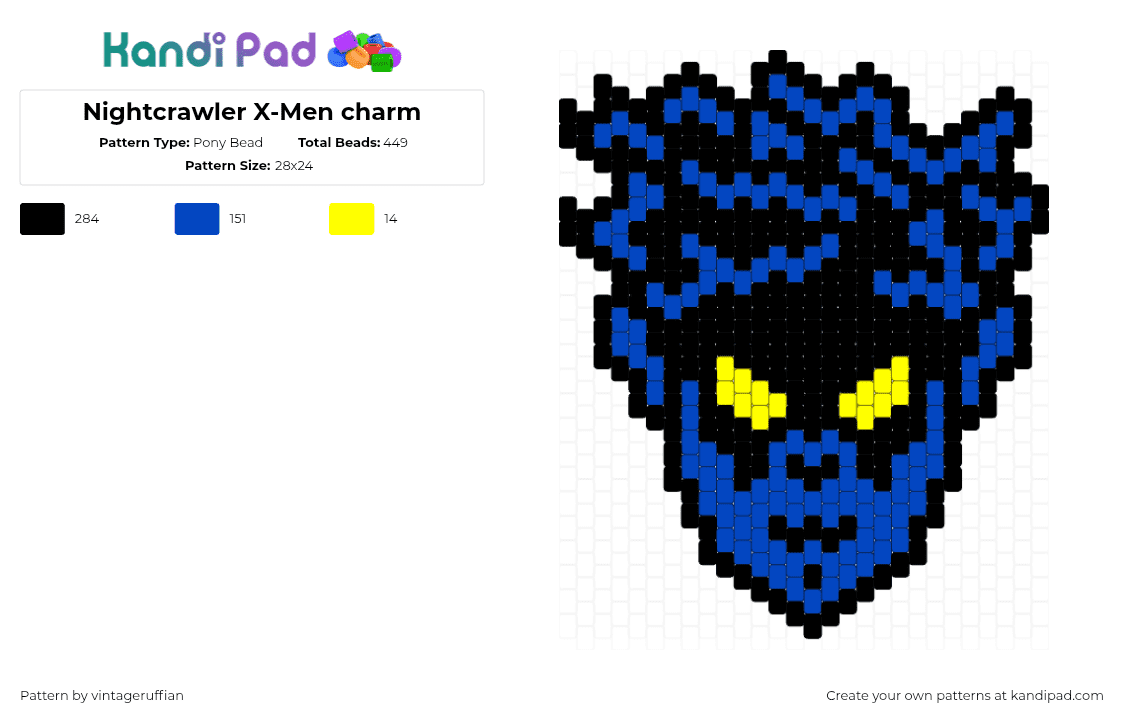 Nightcrawler X-Men charm - Pony Bead Pattern by vintageruffian on Kandi Pad - black,blue,nightcrawler,xmen,marvel