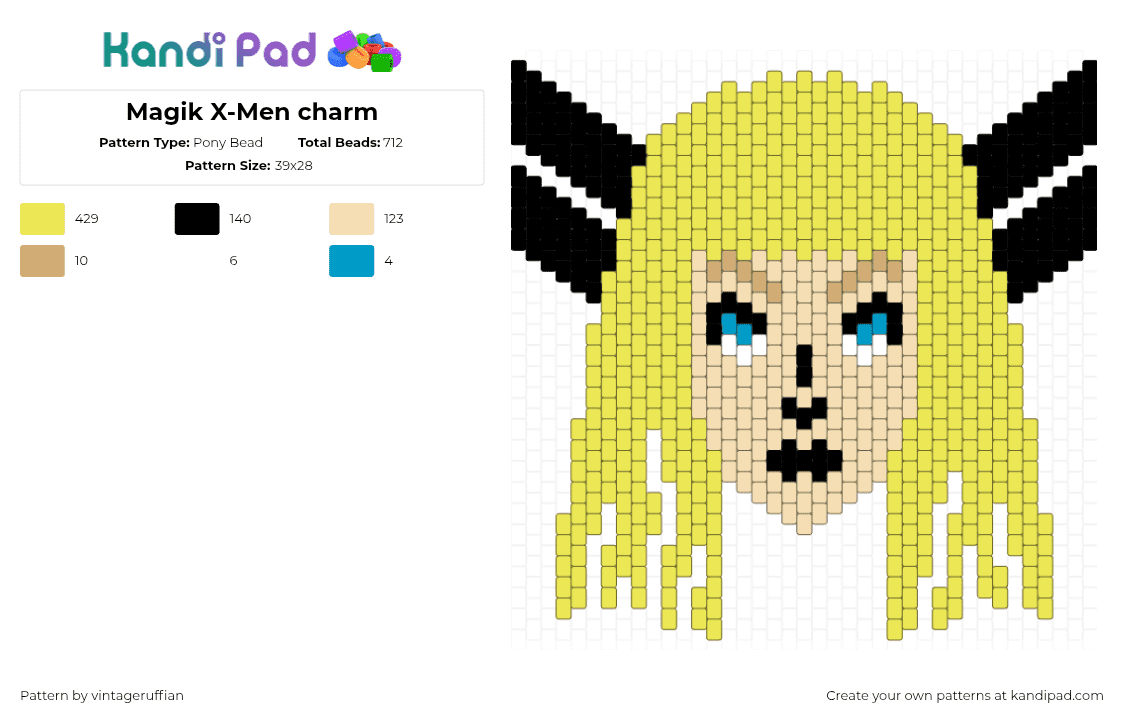 Magik X-Men charm - Pony Bead Pattern by vintageruffian on Kandi Pad - yellow,magik,xmen,marvel,charm