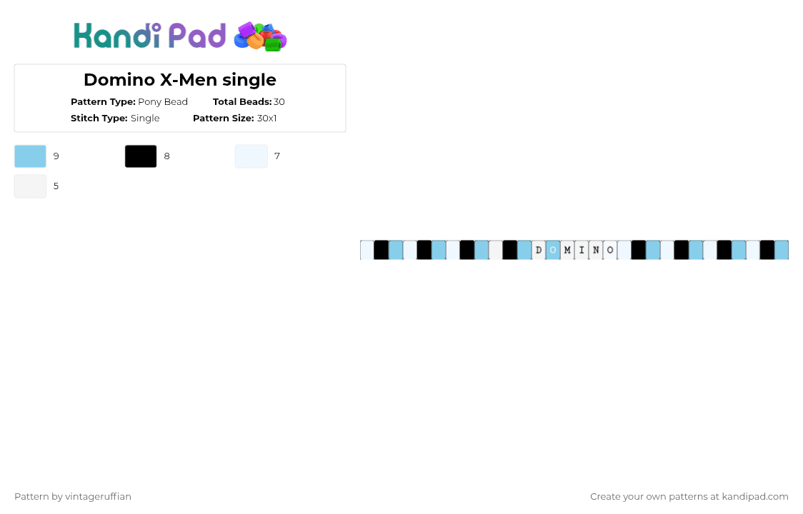 Domino X-Men single - Pony Bead Pattern by vintageruffian on Kandi Pad - white,light blue,cotdluck,xmen,domino