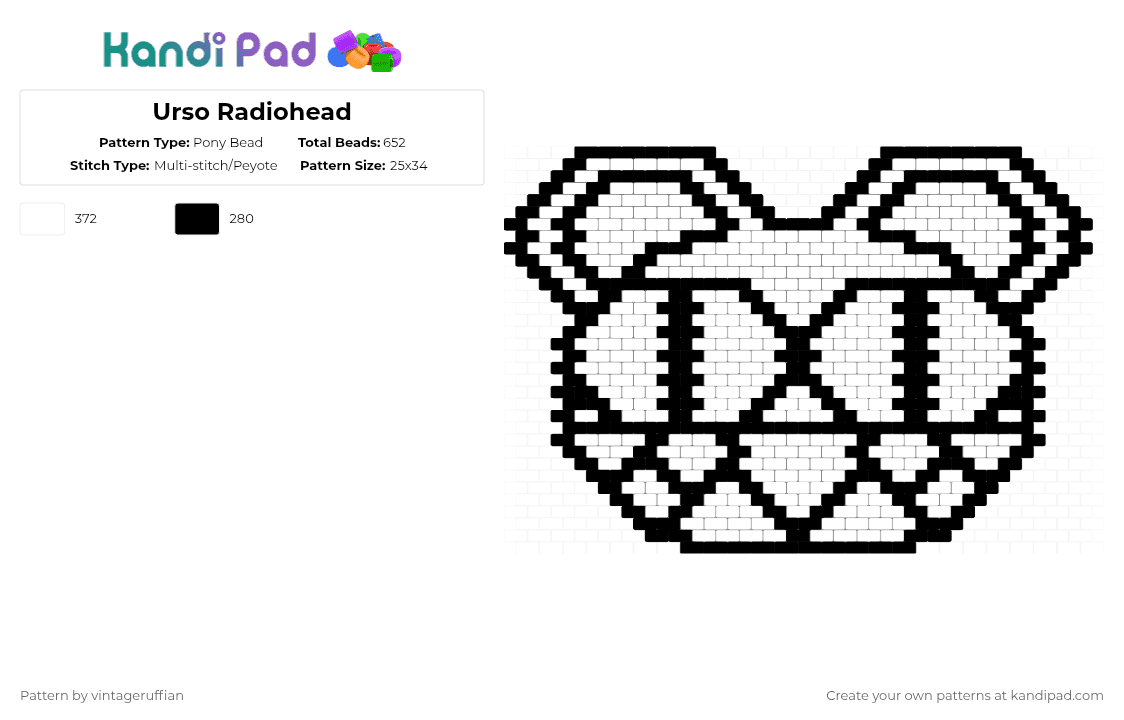Urso Radiohead - Pony Bead Pattern by vintageruffian on Kandi Pad - black,white,radiohead,music,charm,urso