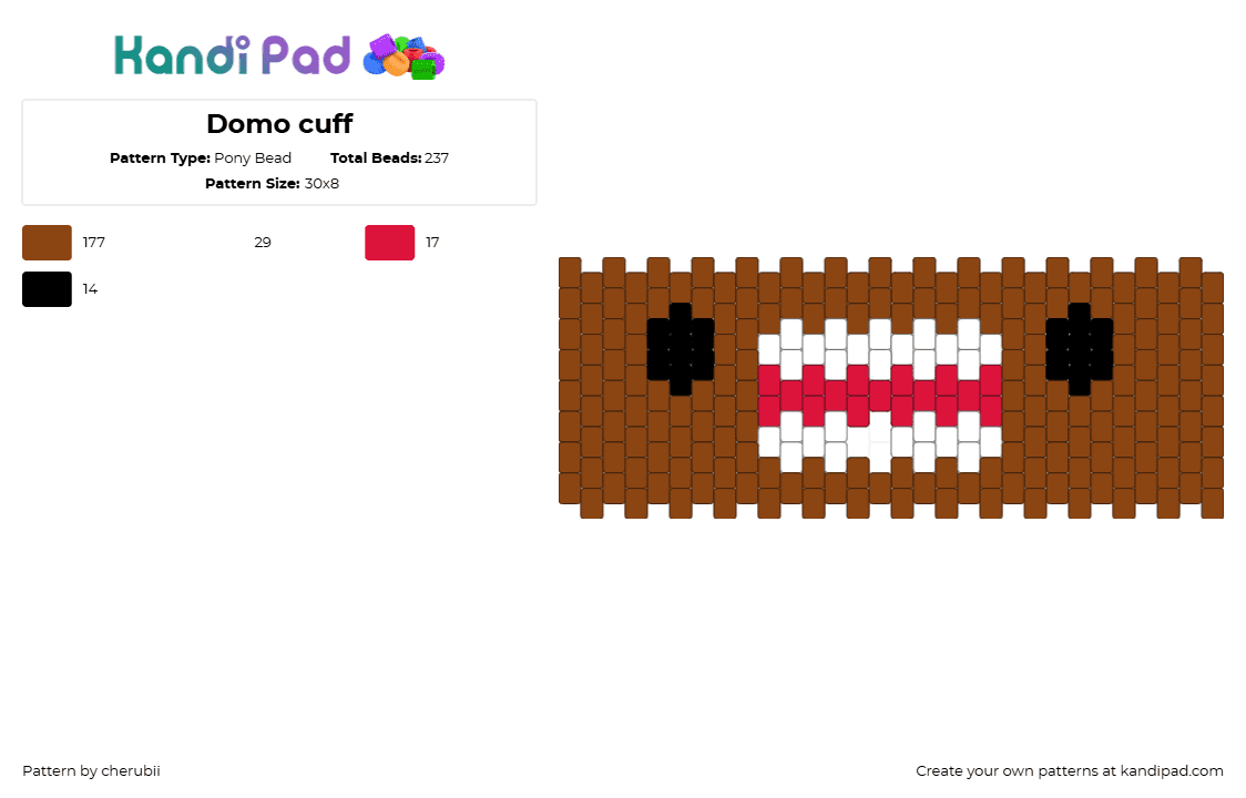 Domo cuff - Pony Bead Pattern by cherubii on Kandi Pad - red
